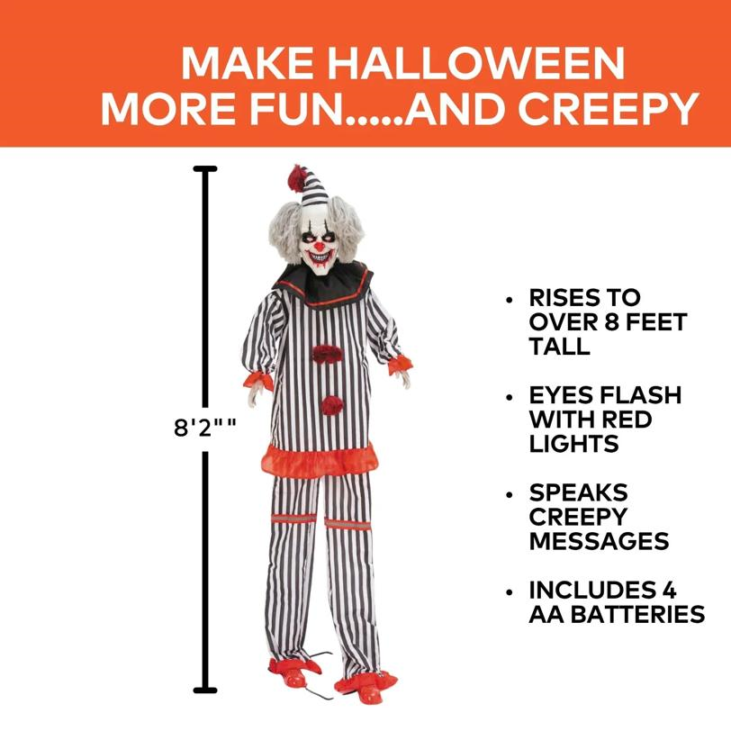 8 Ft. 2" Light-Up Lifting Clown with Hat Halloween Decoration