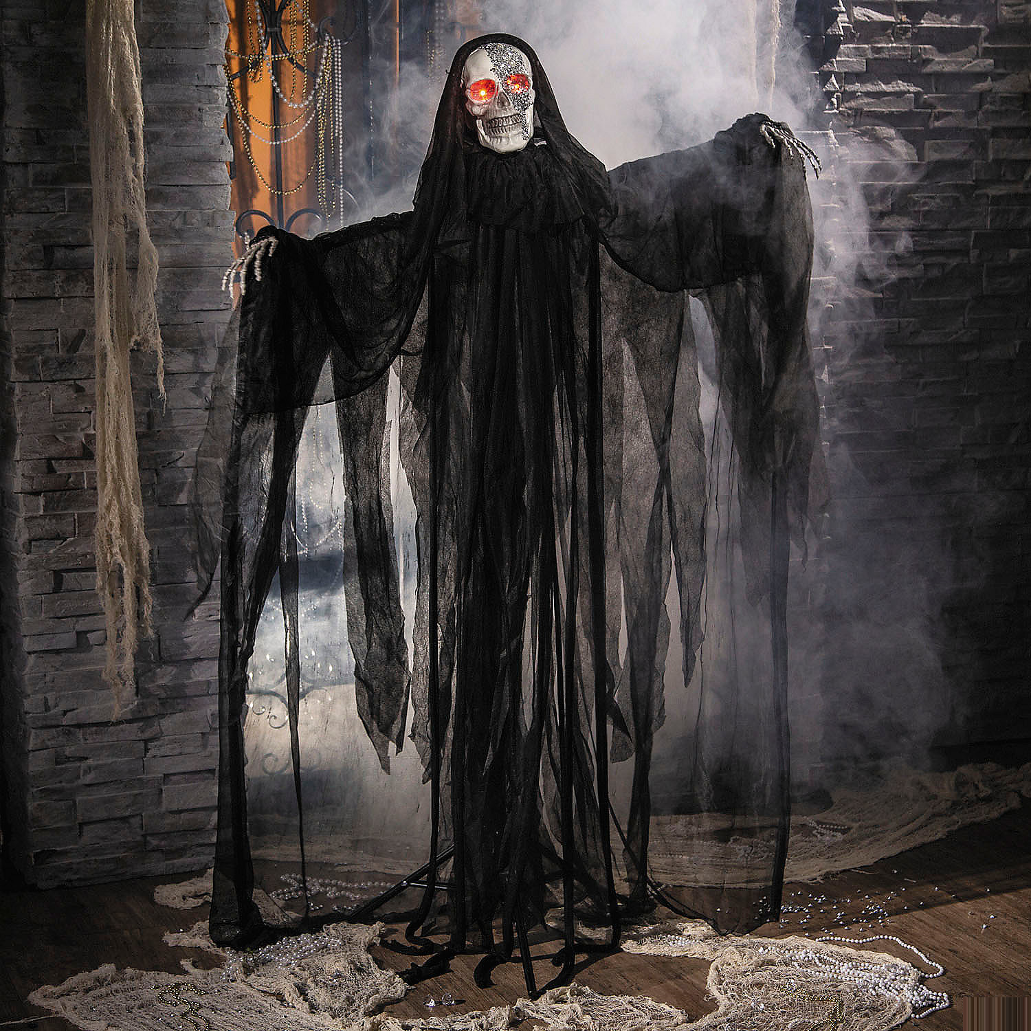5 Ft. 4 3/4" Animated Standing Light-Up Skeleton Man with Bling Halloween Decoration