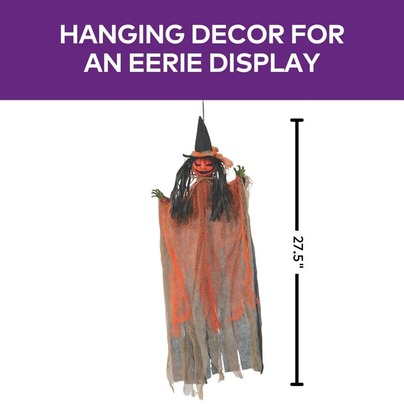 27 1/2" Hanging Orange Pumpkinhead Scarecrow with Hat Halloween Decoration