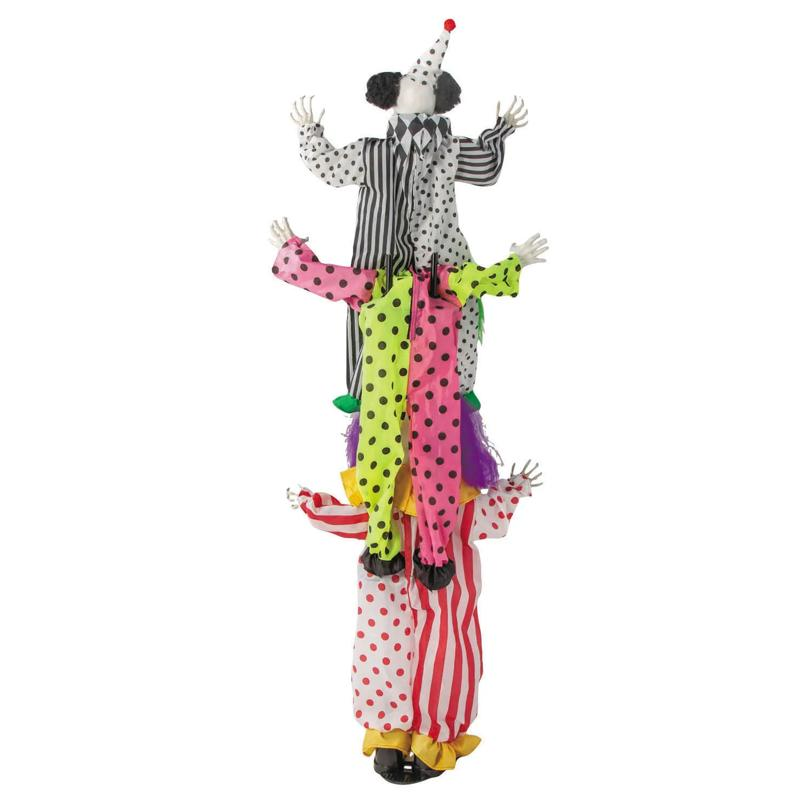 5 Ft 10 3/4" Animated Standing Light-Up LED Stacked Clown Trio Halloween Decoration