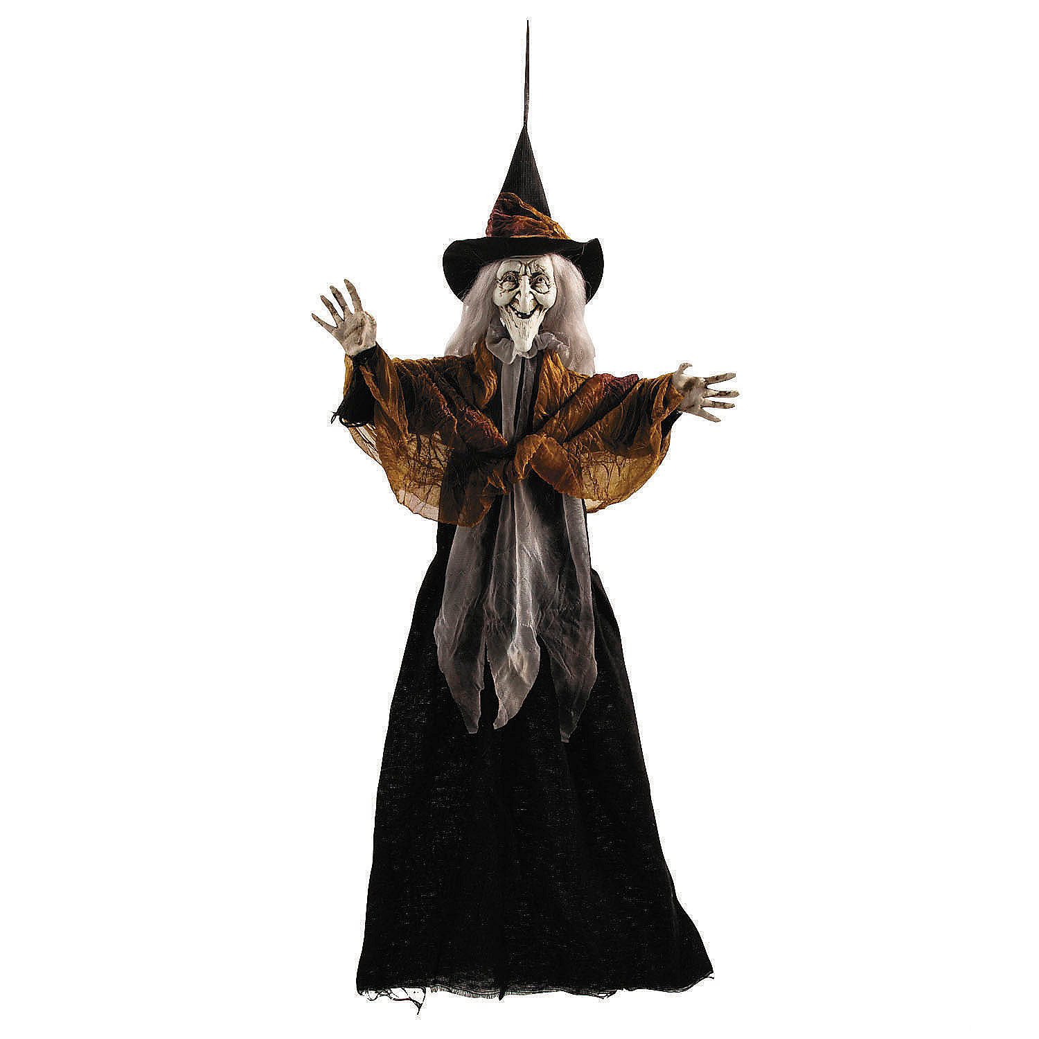 27 1/2" Hanging Smiling Witch with Gray Hair Halloween Decoration