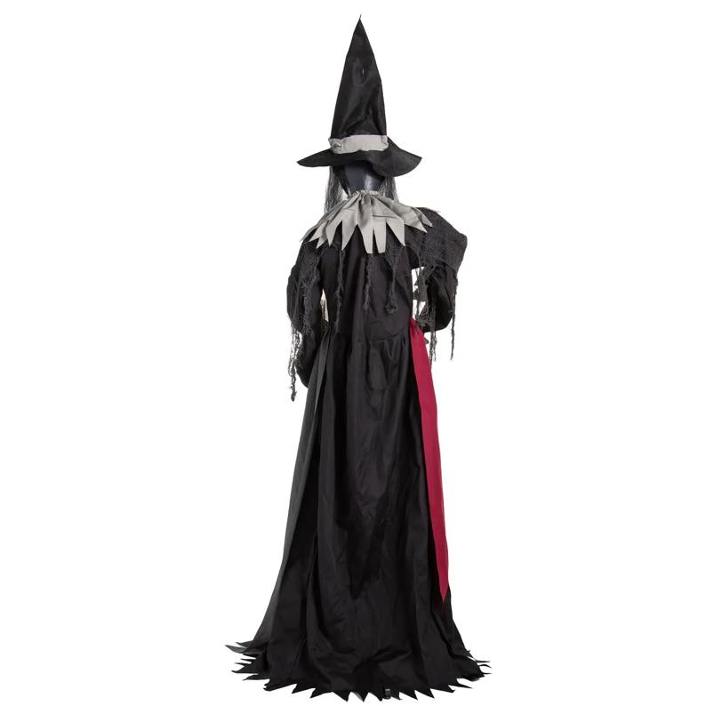 6 Ft. 2" Animated Light-Up Standing Talking Witch with Green Face Halloween Decoration