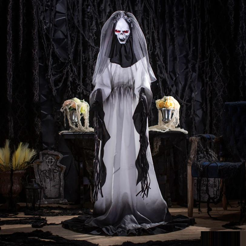 Animated Light-Up Standing Creepy Bride with Sound Halloween Decoration 5 Ft. 4\