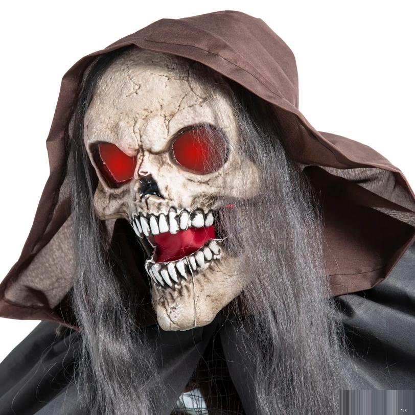 5 Ft. 6" Animated Light-Up Standing Talking Skeleton Reaper with Lantern Halloween Decoration