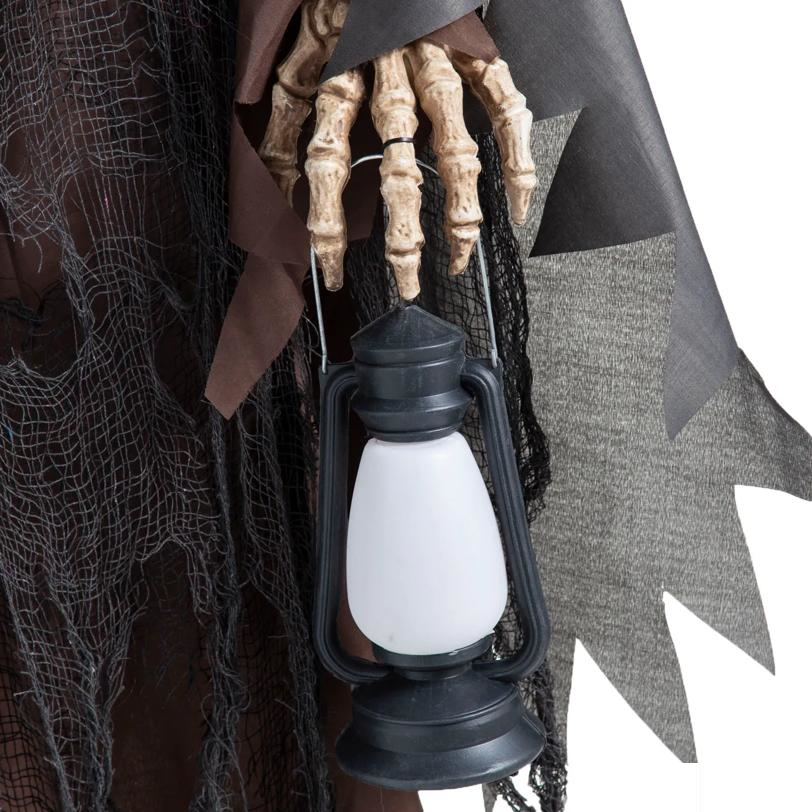 5 Ft. 6" Animated Light-Up Standing Talking Skeleton Reaper with Lantern Halloween Decoration