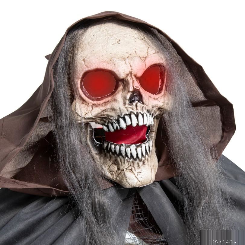 5 Ft. 6" Animated Light-Up Standing Talking Skeleton Reaper with Lantern Halloween Decoration