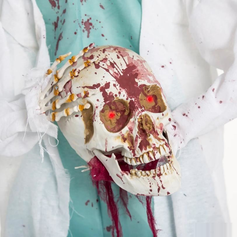 5 Ft. 2" Animated Light-Up Standing Shaking Headless Skeleton Doctor Halloween Decoration