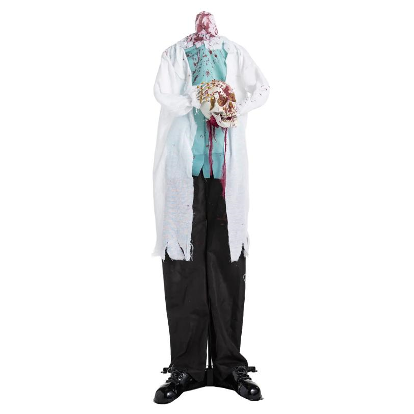5 Ft. 2" Animated Light-Up Standing Shaking Headless Skeleton Doctor Halloween Decoration