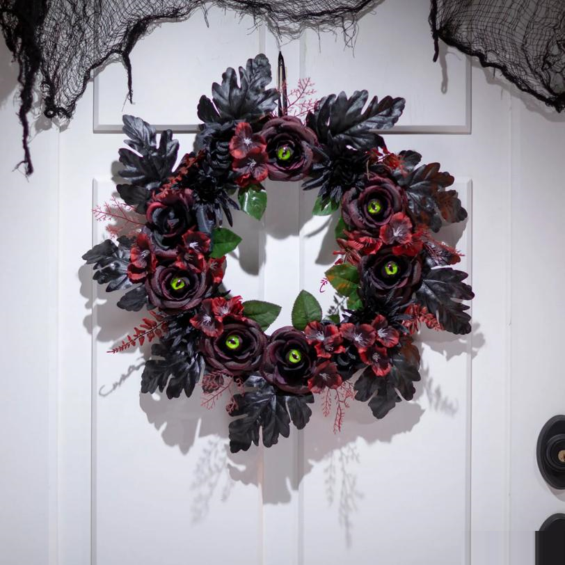 21" Dark Floral Wreath with Eyes Halloween Decoration