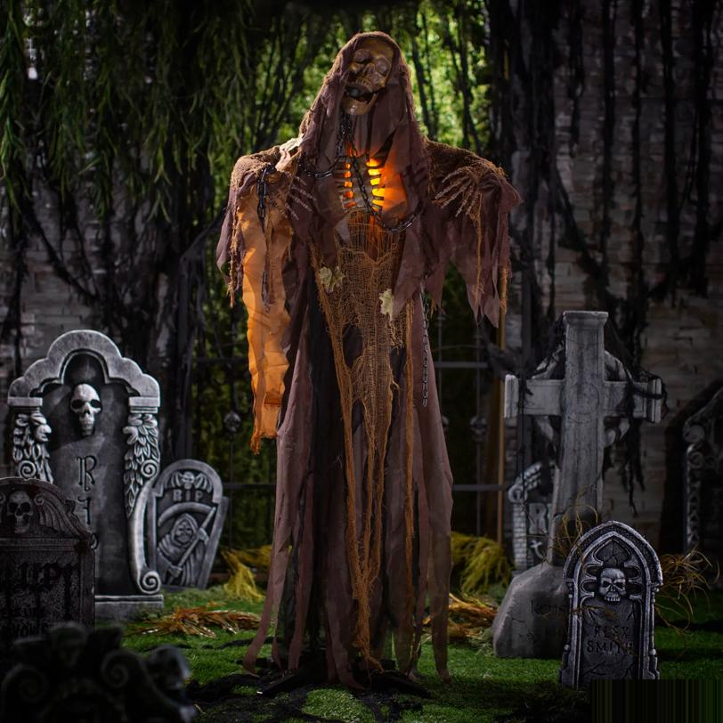 Light-Up Standing Skeleton Reaper with Chains & Sound Halloween Decoration 5 Ft. 2\