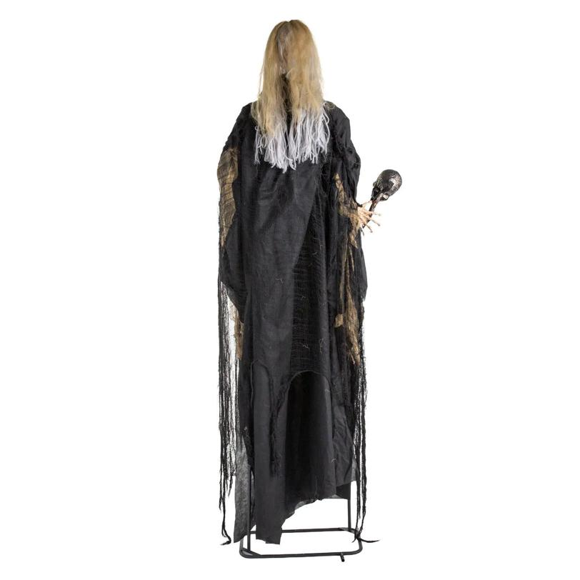 6 Ft. 10" Light-up Standing Talking Creepy Witch with Skull Staff Halloween Decorations