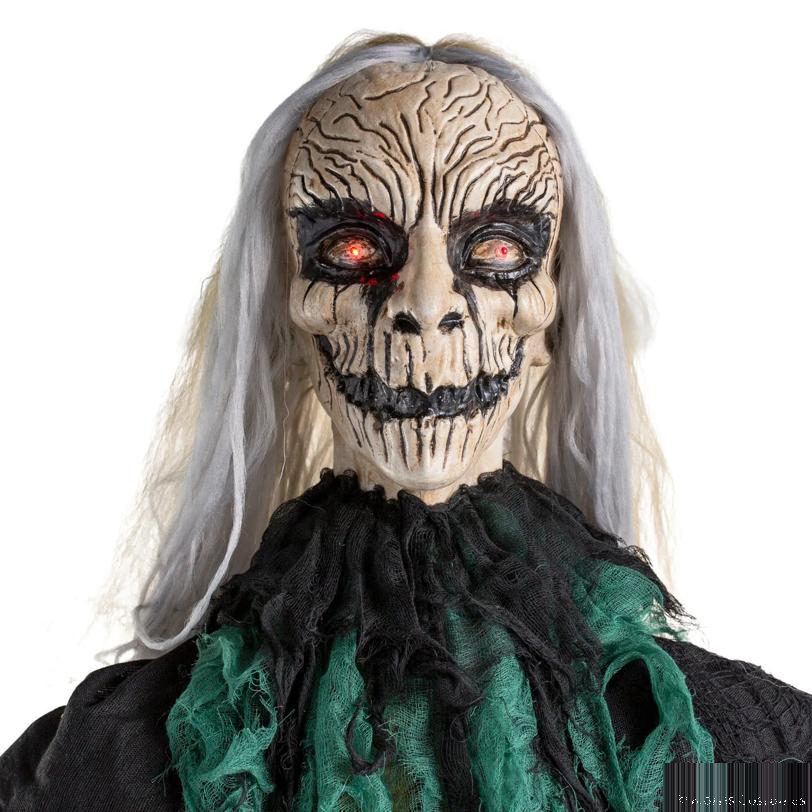 6 Ft. 10" Light-up Standing Talking Creepy Witch with Skull Staff Halloween Decorations