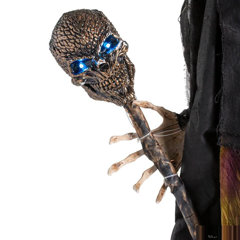 6 Ft. 10" Light-up Standing Talking Creepy Witch with Skull Staff Halloween Decorations