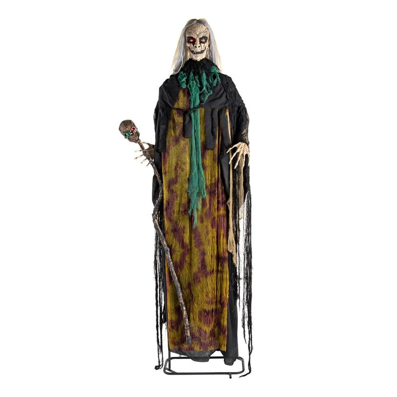 6 Ft. 10" Light-up Standing Talking Creepy Witch with Skull Staff Halloween Decorations