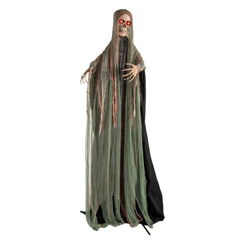 7 Ft. Animated Light-Up Standing Swaying Skeleton Reaper with Sound Halloween Decoration