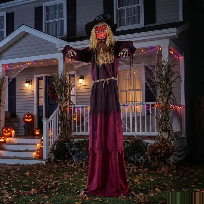 Animated Light-Up Rising Talking Scarecrow Halloween Decoration 7 Ft. 10\