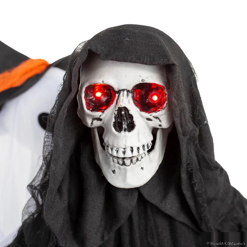 47" Animated Hide & Seek Ghost with Light-Up Sitting Skeleton Reaper Halloween Decoration
