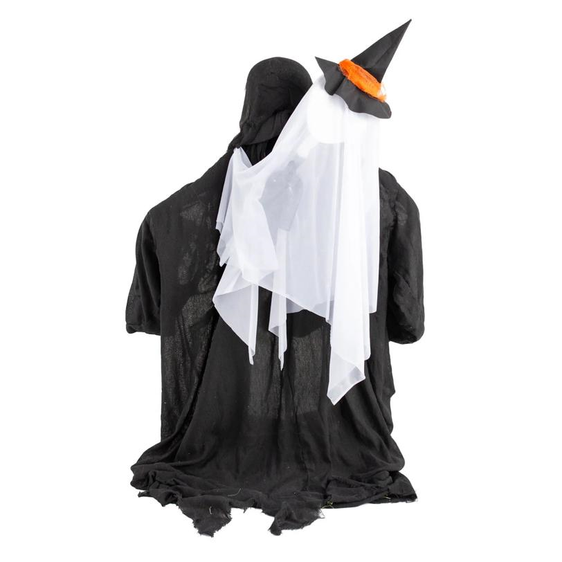 47" Animated Hide & Seek Ghost with Light-Up Sitting Skeleton Reaper Halloween Decoration