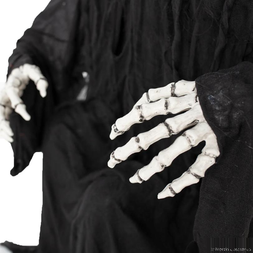 47" Animated Hide & Seek Ghost with Light-Up Sitting Skeleton Reaper Halloween Decoration