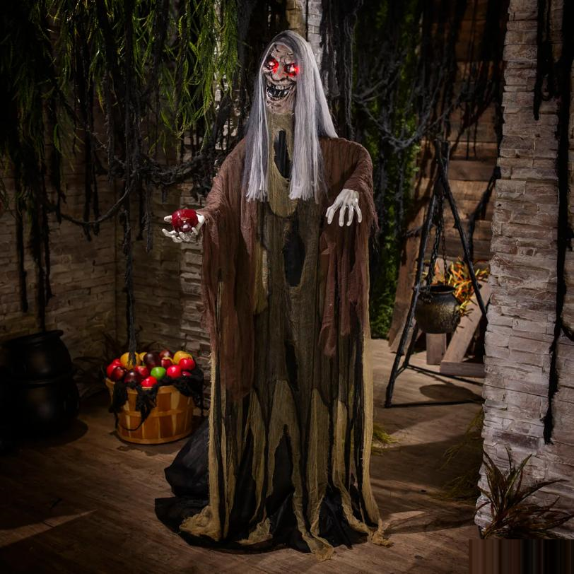 6 Ft. Animated Light-Up Standing Body Turning Witch with Sound Halloween Decoration