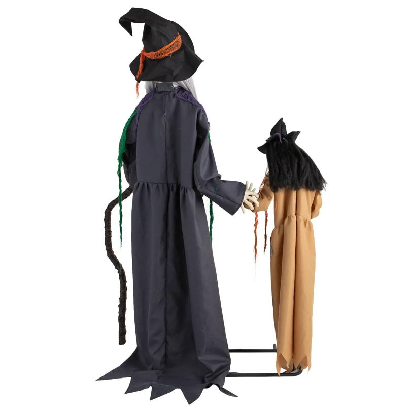 5 Ft. 6" Animated Light-Up Talking Girl with Standing Witch Halloween Decoration