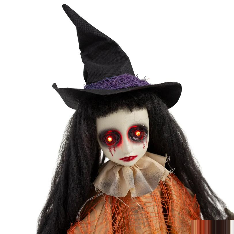 5 Ft. 6" Animated Light-Up Talking Girl with Standing Witch Halloween Decoration