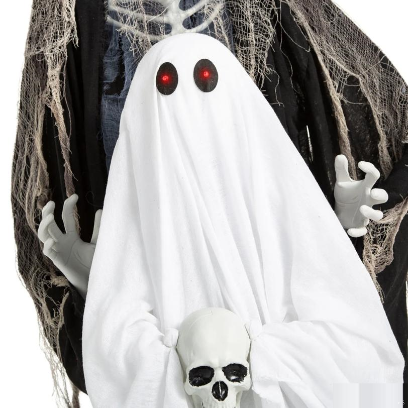 5 Ft. 10" Animated Light-Up Raising Ghost with Sound & Standing Skeleton Reaper Halloween Decoration