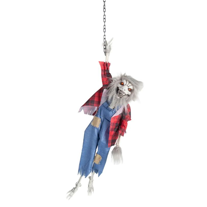 35" Animated Light-Up Hanging Skeleton Werewolf Halloween Decoration