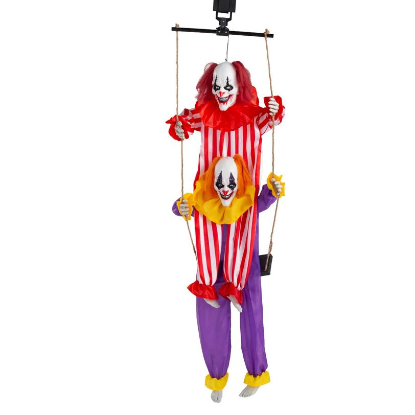 4 Ft. 5" Animated Hanging Clowns on a Swing with Sound Halloween Decoration