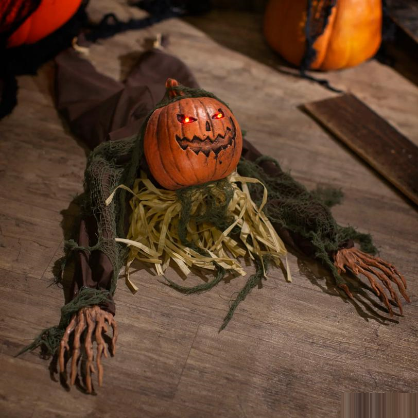 35" Animated Light-Up Crawling Pumpkin Head Man with Sound Halloween Decoration