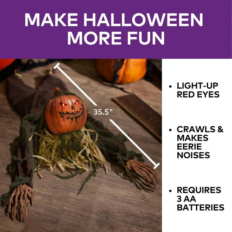 35" Animated Light-Up Crawling Pumpkin Head Man with Sound Halloween Decoration