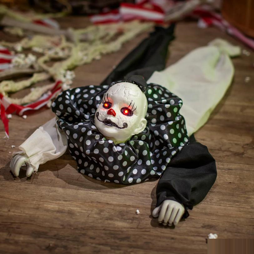 35" Animated Light-Up Crawling Black & White Clown with Sound Halloween Decoration
