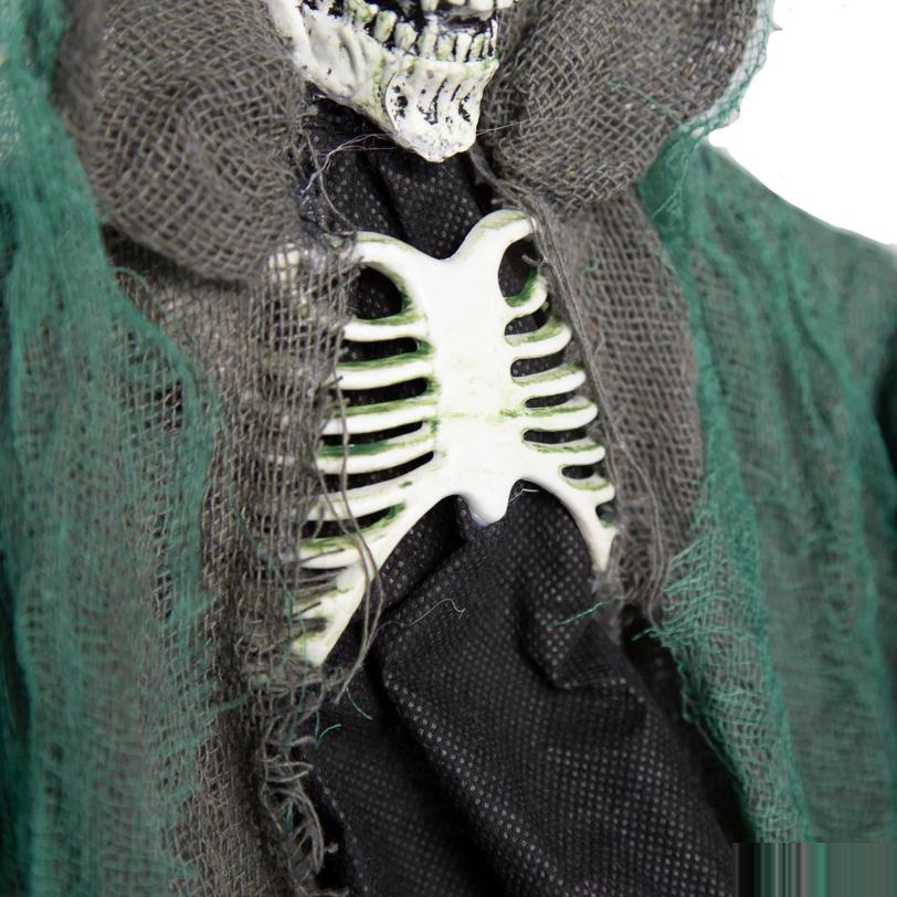 23" Hanging Black & Green Skeleton Reaper with Scythe Halloween Decoration
