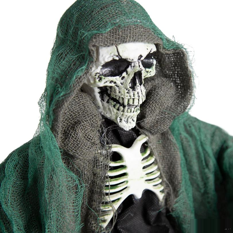 23" Hanging Black & Green Skeleton Reaper with Scythe Halloween Decoration