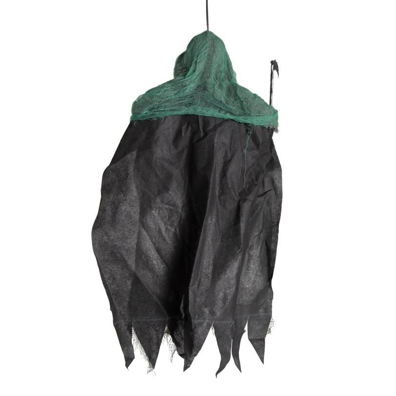 23" Hanging Black & Green Skeleton Reaper with Scythe Halloween Decoration