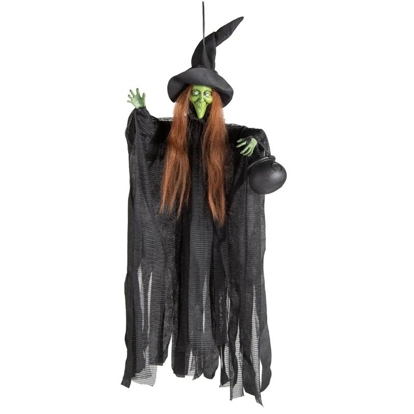 23" Hanging Green Witch with Cauldron Halloween Decoration