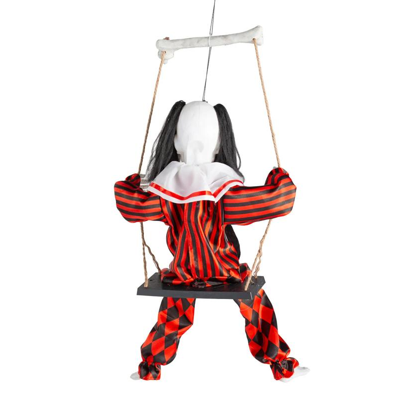 3 Ft. 3" Animated Light-Up Hanging Singing Clown on a Swing Halloween Decoration