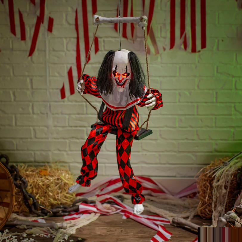 3 Ft. 3" Animated Light-Up Hanging Singing Clown on a Swing Halloween Decoration