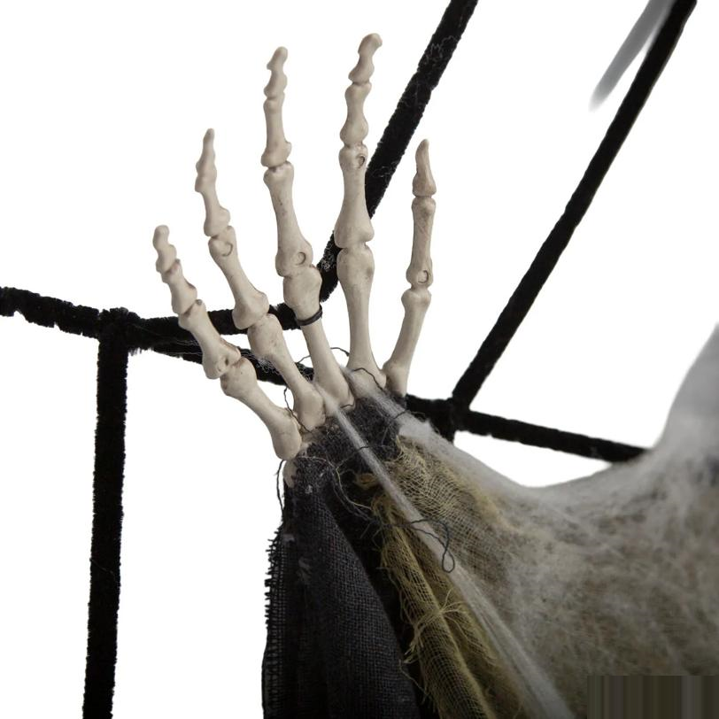 7 Ft. 10" Animated Light-Up Hanging Talking Skeleton Stuck on Spider Web Halloween Decoration