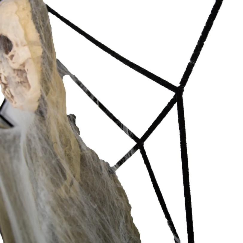 7 Ft. 10" Animated Light-Up Hanging Talking Skeleton Stuck on Spider Web Halloween Decoration