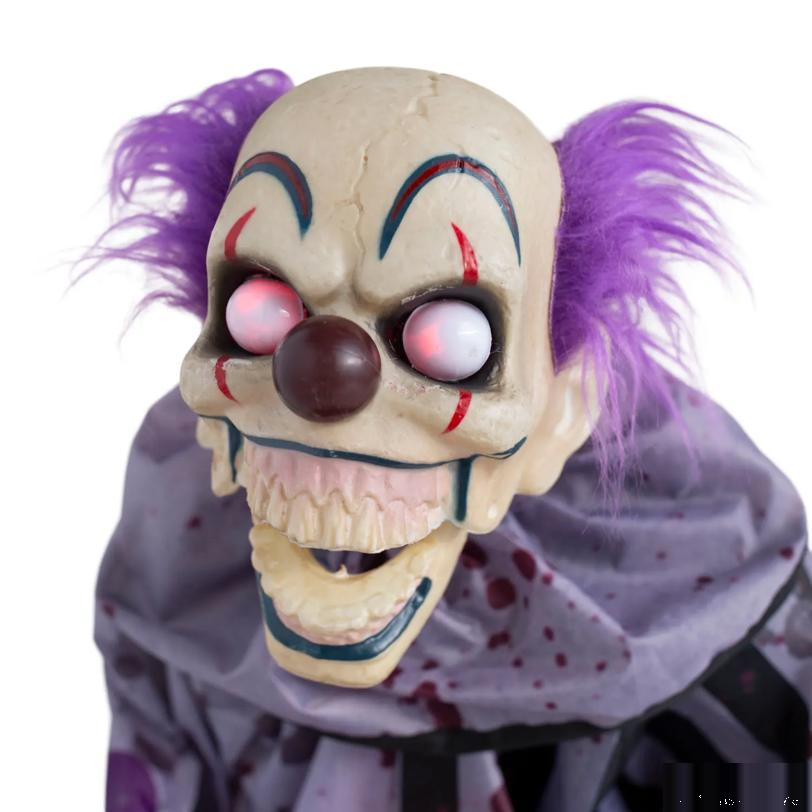 37" Animated Light-Up Standing Talking Clown with Plate Halloween Decoration