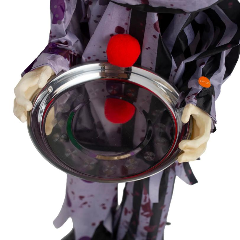 37" Animated Light-Up Standing Talking Clown with Plate Halloween Decoration