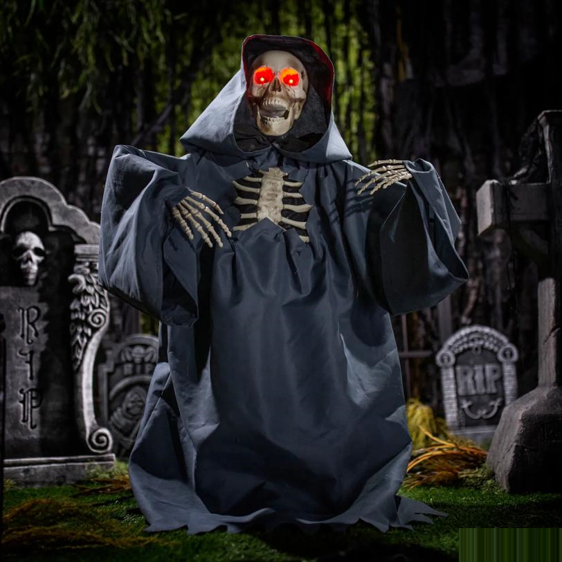 25" Animated Light-Up Raising Groundbreaker Skeleton Reaper Halloween Decoration