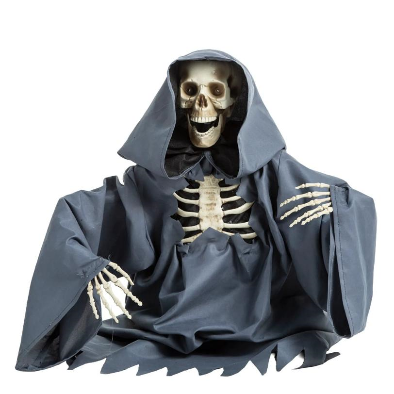 25" Animated Light-Up Raising Groundbreaker Skeleton Reaper Halloween Decoration