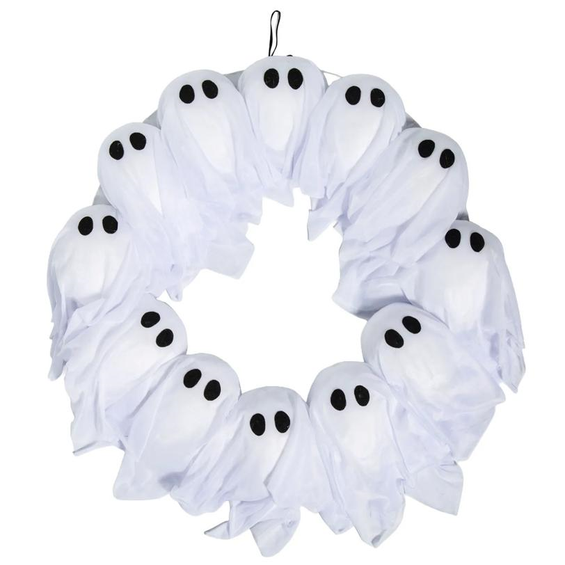 24" Light-Up Ghosts Wreath Halloween Decoration