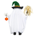 29" Light-Up Standing Ghost with Witch Hat & Broom Halloween Decoration