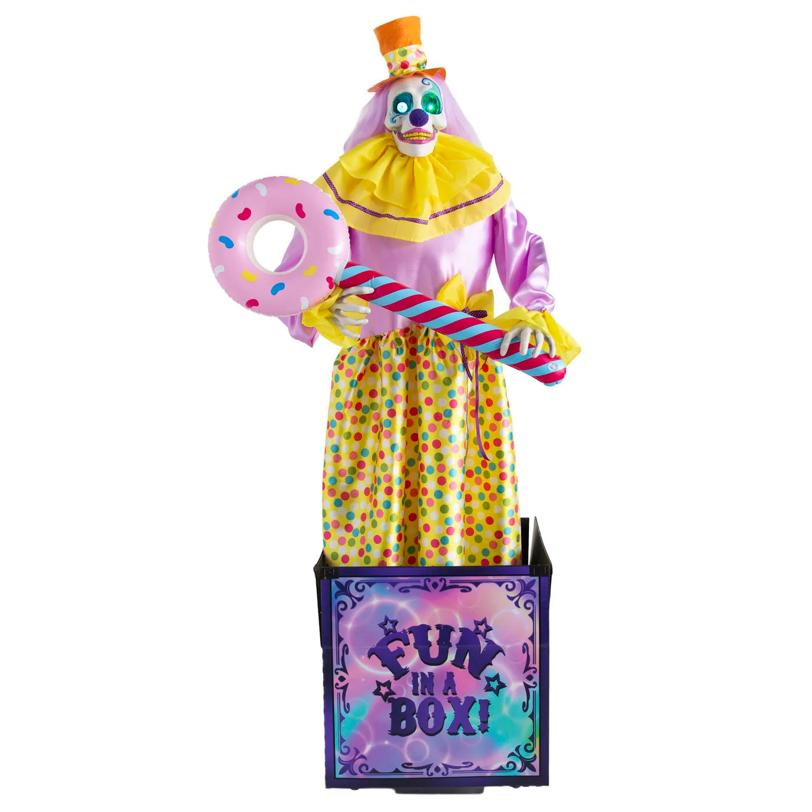 5 Ft. 4" Animated Light-Up Walking Fun-in-a-Box Clown with Sound Halloween Decoration