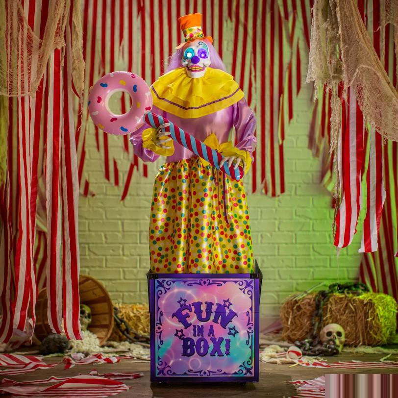 5 Ft. 4" Animated Light-Up Walking Fun-in-a-Box Clown with Sound Halloween Decoration