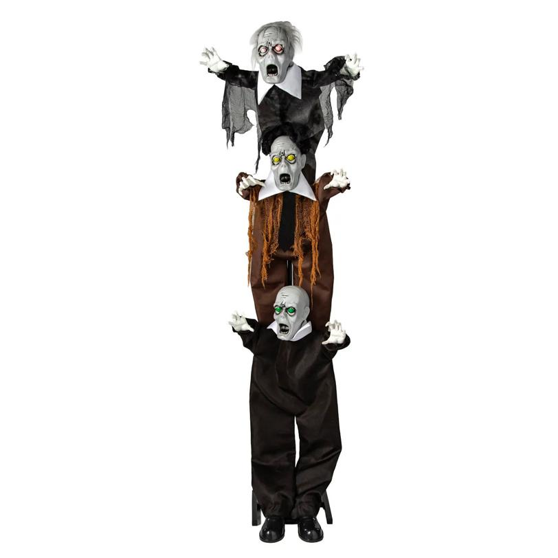 5 Ft. 8" Animated Light-Up Three Stacked Zombies with Sound Halloween Decoration