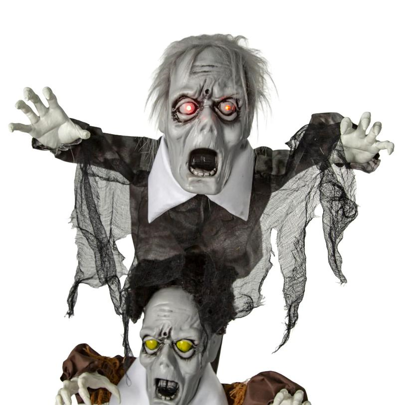 5 Ft. 8" Animated Light-Up Three Stacked Zombies with Sound Halloween Decoration